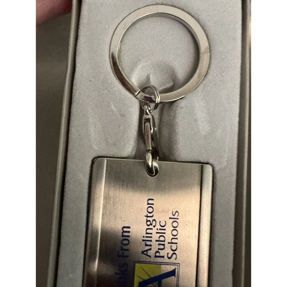 Arlington Public Schools Metal Keychain ID Tag Gift Boxed Silver Tone Logo